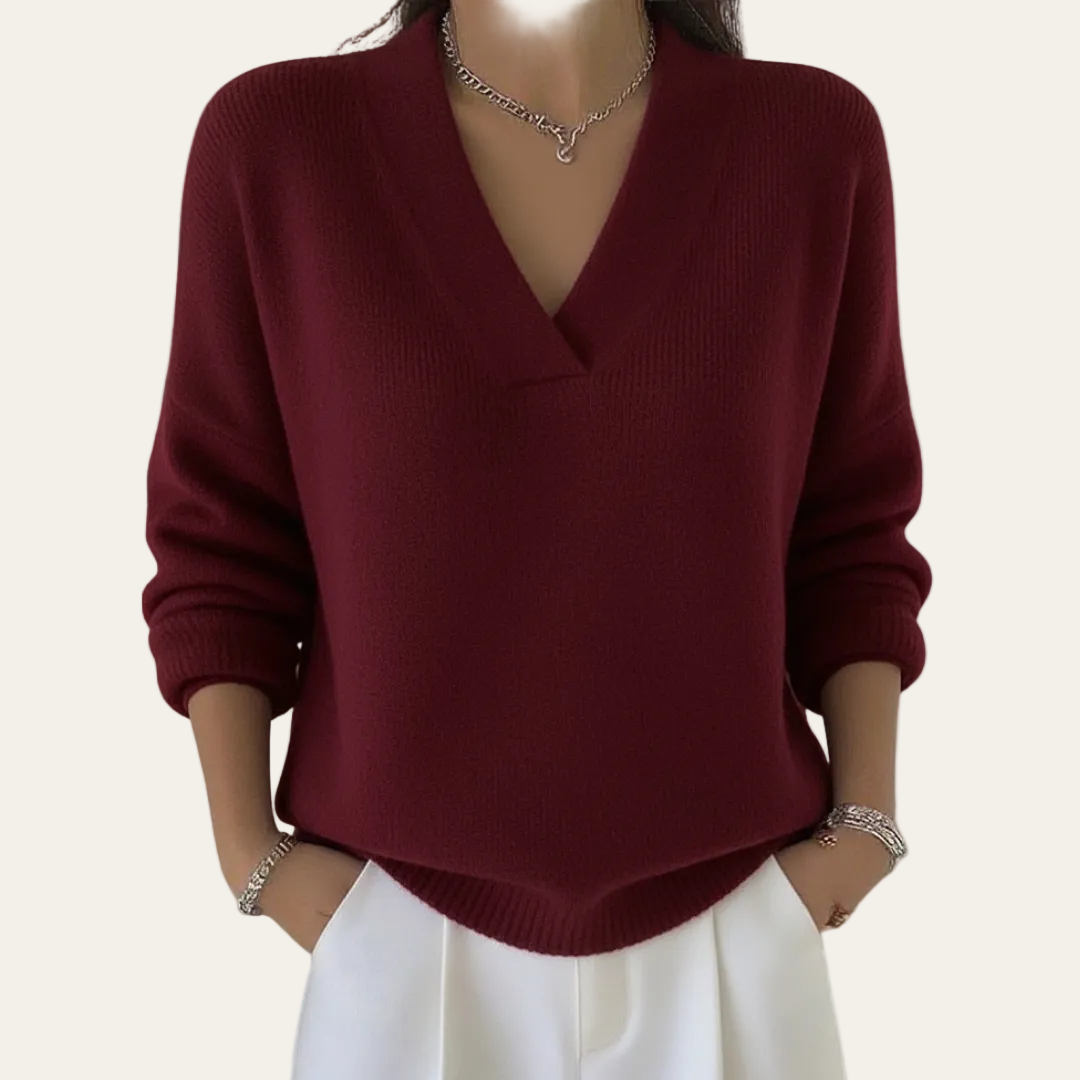 Faye | Casual Πουλόβερ με Απαλό V Λαιμό