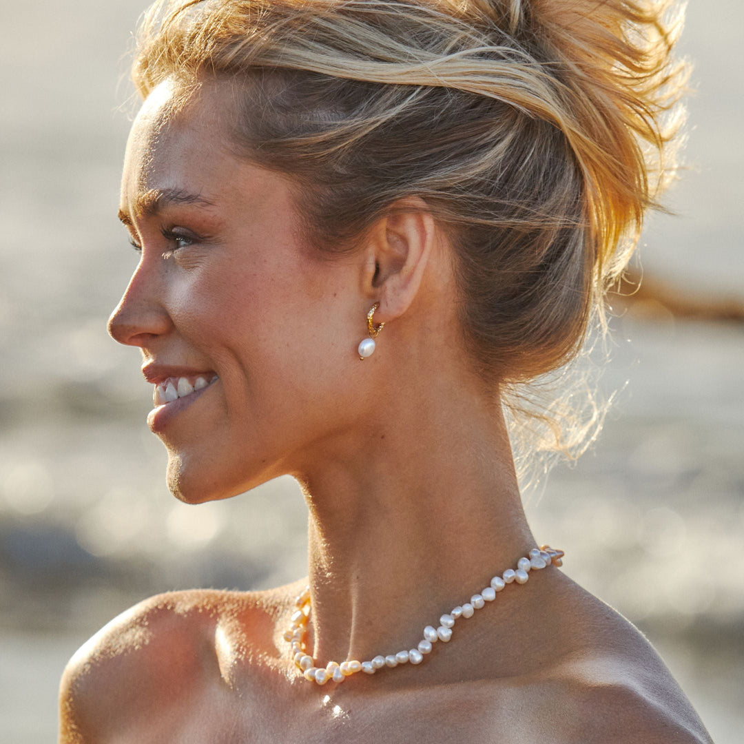 Σκουλαρίκια Κρίκοι Σφυρήλατοι με Μαργαριτάρι
